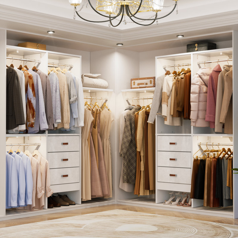 19'' - 60'' W Closet System with Drawers and Hanging Rods(Cut to Fit), White