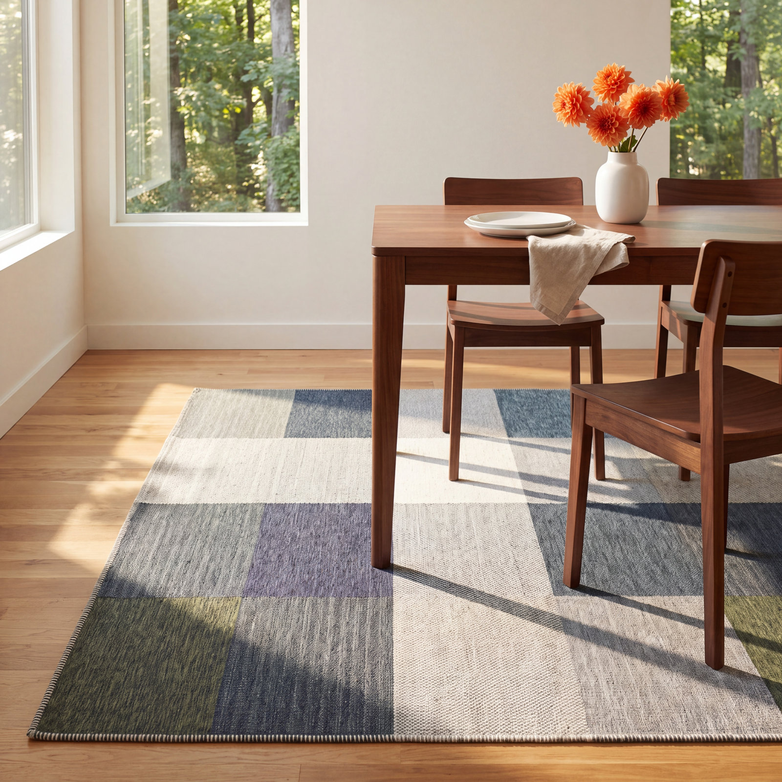 Clements Blue Gray Green Geometric Rug, Rectangle 7'10" x 10'