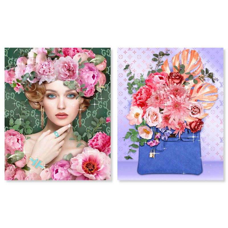 Glamour rose Fashionista ensemble toile décor Maximalist par Art Remedy, H 30 po x l 24 po, Toile tendue avec châssis