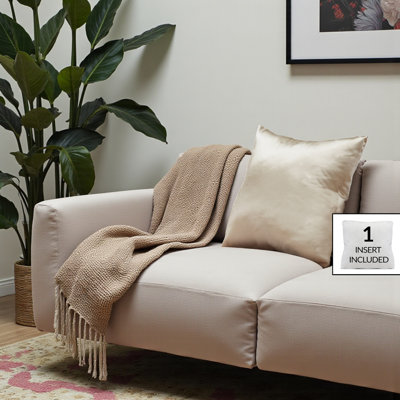 Elyse Gold Finish Satin Fabric Square Couch Throw Pillow, 17.75" H X 17.75" W X 5.87" D