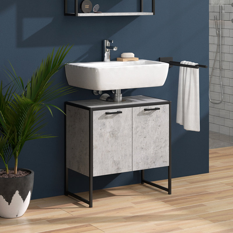 60Cm Free-Standing Single Bathroom Vanity Base Only, Concrete
