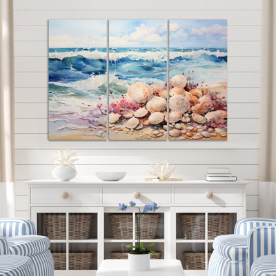 «Beach Tranquil Tide Pointillism I» sur toile, reproduction de 3 pièces