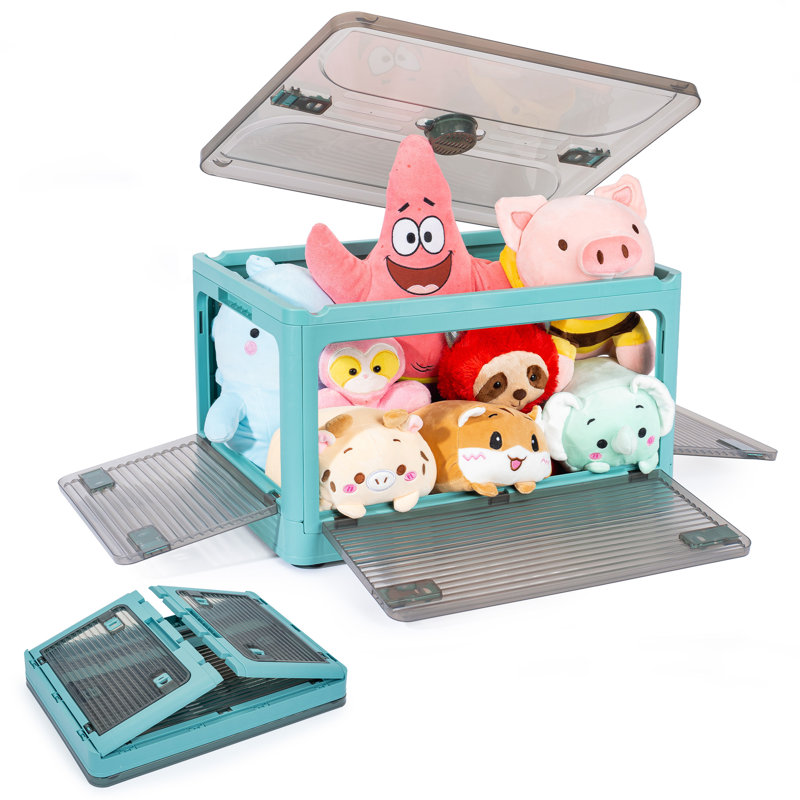 Boîte de rangement pliable, 5 ouvertures latérales empilables avec couvercle, roues, loquets de sécurité, poignées, 21 qts.