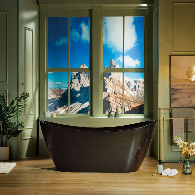 67'' x 32'' Freestanding Soaking Acrylic Bathtub, Matte Black, Glossy Black