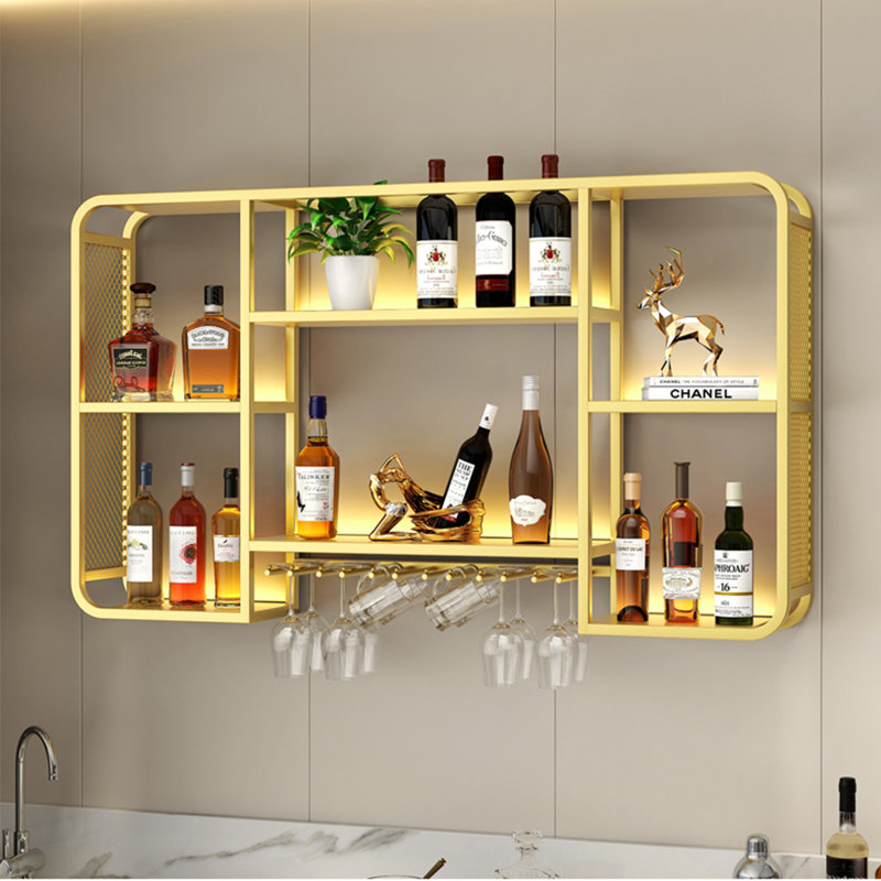 Petit support à vin mural, Doré, H 27,5 po x l 39,3 po x P 7,8 po