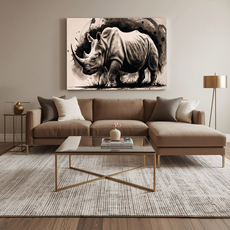 Faune, rhinocéros blanc, beige, art mural sur toile, H 20 po x l 30 po