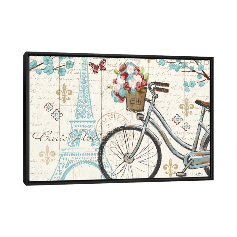 «Paris Tour II» par Janelle Penner, impression sur toile, H 18 po x l 26 po x P 1,5 po, Toile avec cadre noir, Pas de tapis