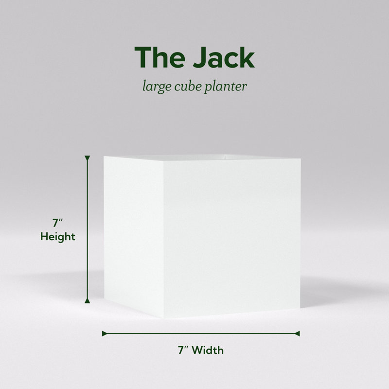 Greenline Fiberglass Jack Medium Indoor/Outdoor Square Cube Planter, 7" H x 7" W x 7" D, Gloss White