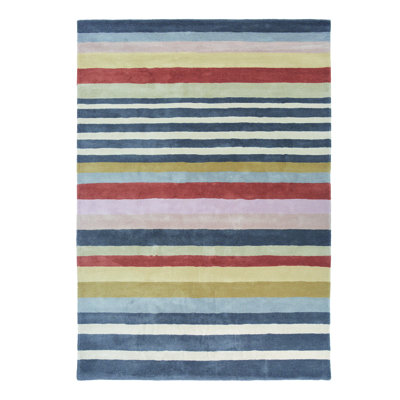 Striped Area Rug in Gray/Pink/White