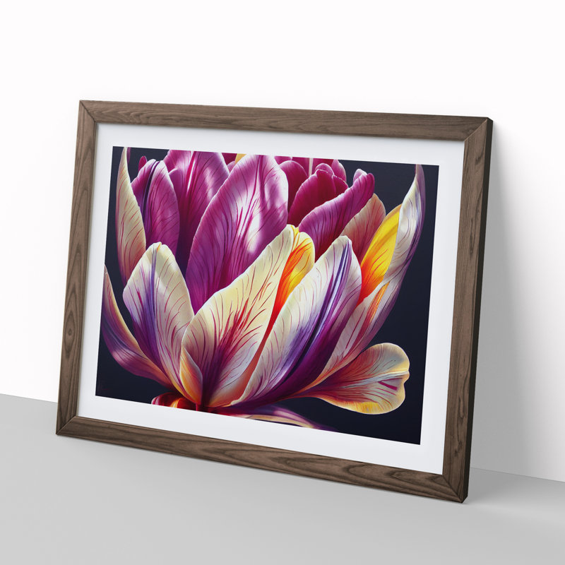 Beaming Flower - Single Picture Frame Print, 34cm H x 46cm W x 2cm D, Walnut