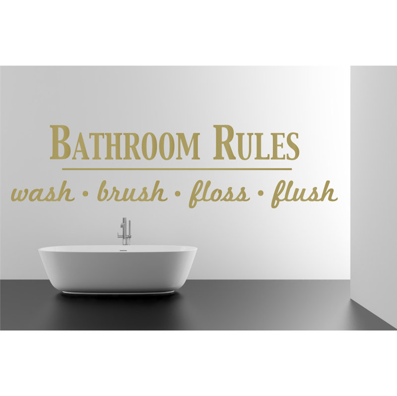 Décalcomanie murale règles de salle de bain, H 17 po x l 65 po x P 0,01 po, Or
