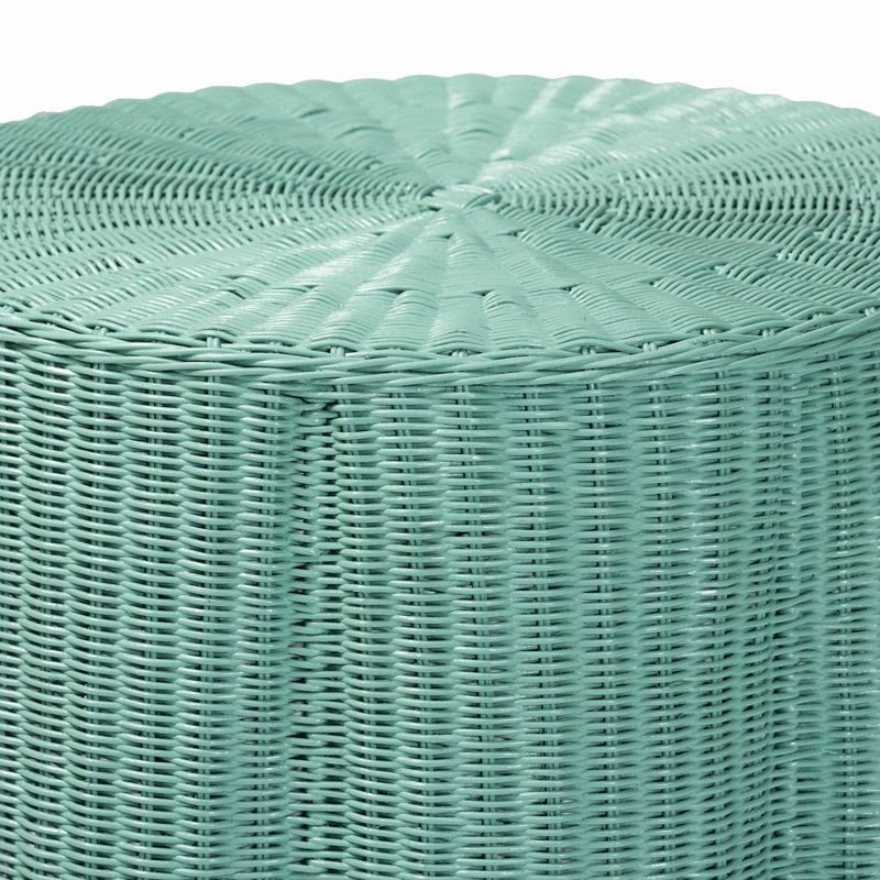 Console Scallop Natural Rattan - Table d'appoint ronde en osier tissé à la main pour le salon