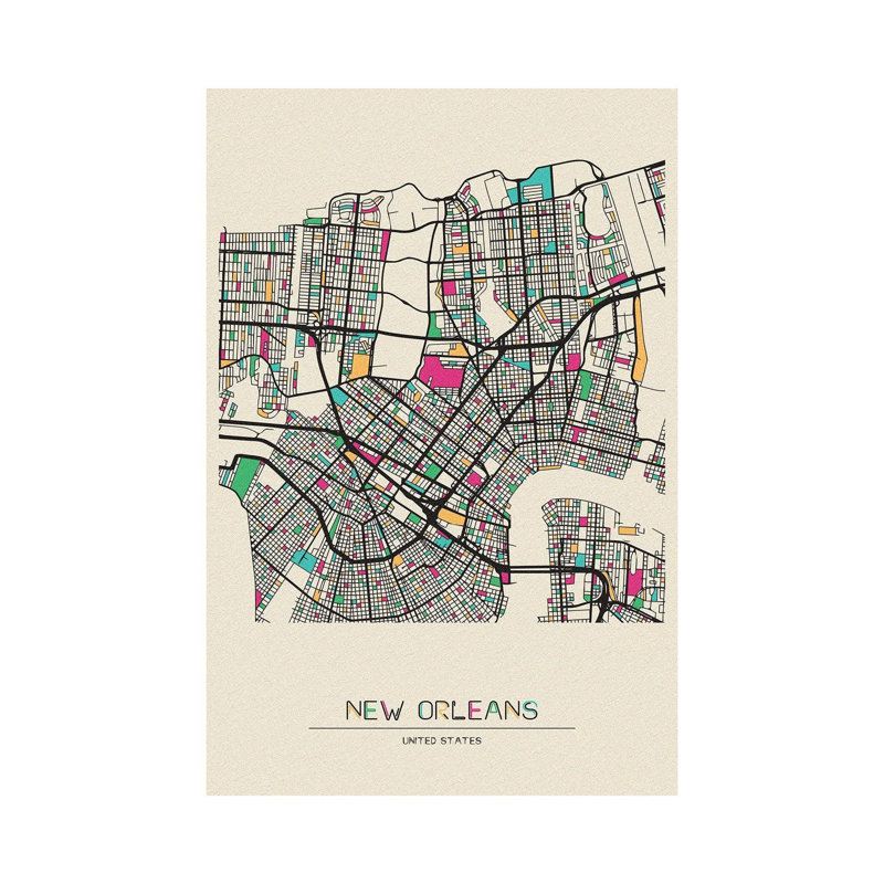 Carte de la Nouvelle-Orléans, Louisiane par Ayse Deniz Akerman - Giclée sur toile tendue avec châssis