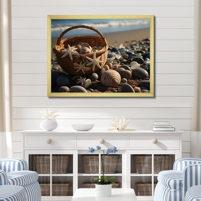 Plage, collage sur toile, H 24 po x l 32 po x P 1 po, Encadrement doré