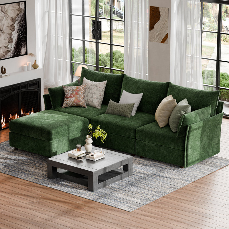 Canapé modulaire moderne réversible de 103 po avec repose-pieds en tissu de chenille de qualité supérieure Merchelle