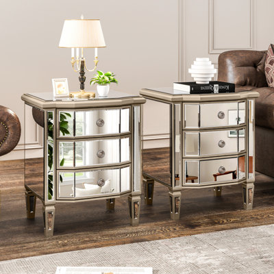 Adelais Mirrored Glass Nightstand（Set of 2）