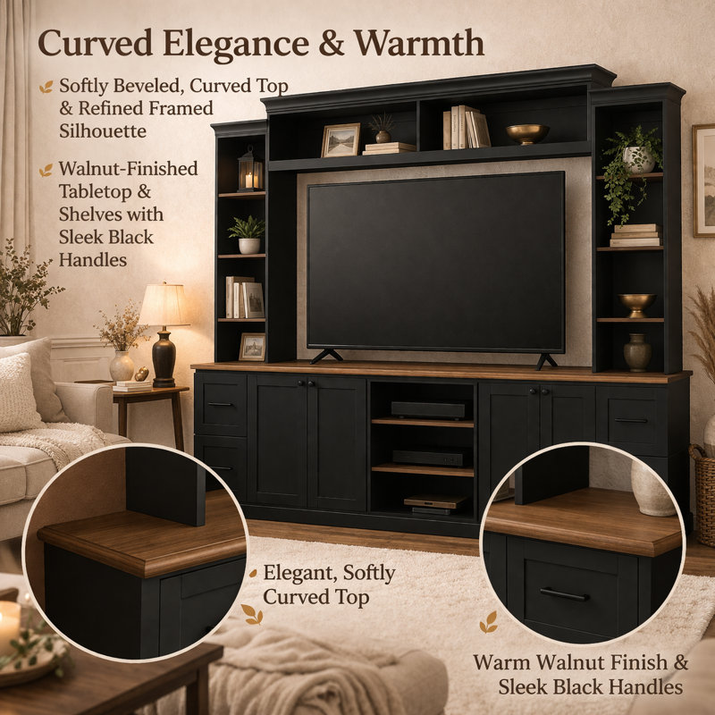 Meuble audio-vidéo avec rangement élégant pour téléviseur de 70 po ou moins Elegant Design, Noir