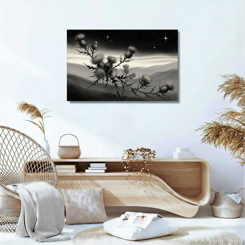 Chardons noirs et blancs sous un ciel étoilé - Tableau sur toile, H 36 po x l 48 po