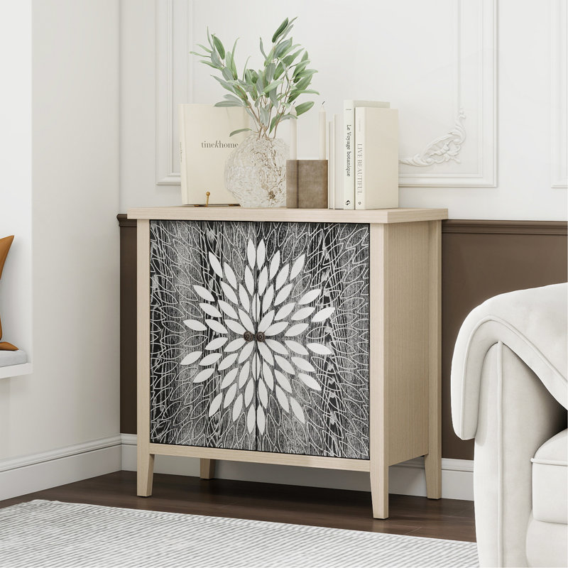 Armoire de rangement sculptée à 2 portes avec tablette réglable, Noir/naturel