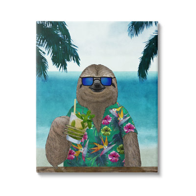 " Humorous Tropical Vacation Sloth Sunglasses Floral Shirt " by Barruf