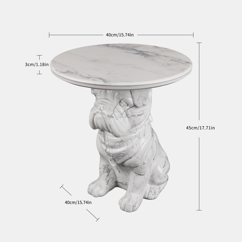 Unique Side Tables Bedroom - Accent Table? with Round Faux Marble Top Artistict Bulldog Statue Base NightStand Bedside Simple Table