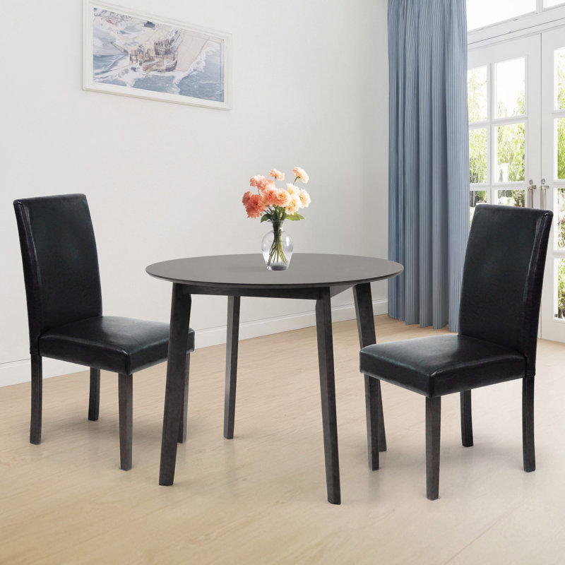 Ensemble de table de salle à manger 3 pièces, 2 chaises rembourrées en bois massif de style classique avec table de salle à manger ronde