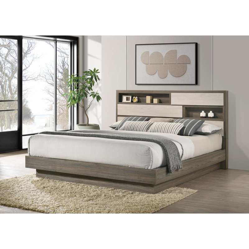Savannah California King Bed Bookcase Headboard Grey Oak, California King