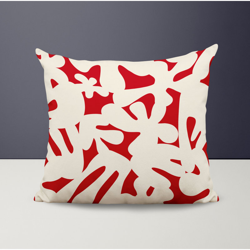 Coussin intérieur / extérieur en polyester filé Lara, 17 po x 17 po, Rouge, blanc cassé