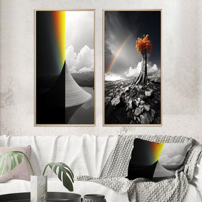 Rainbow Colorful Monotone Landscape II - ensemble de 2 décorations murales abstraites