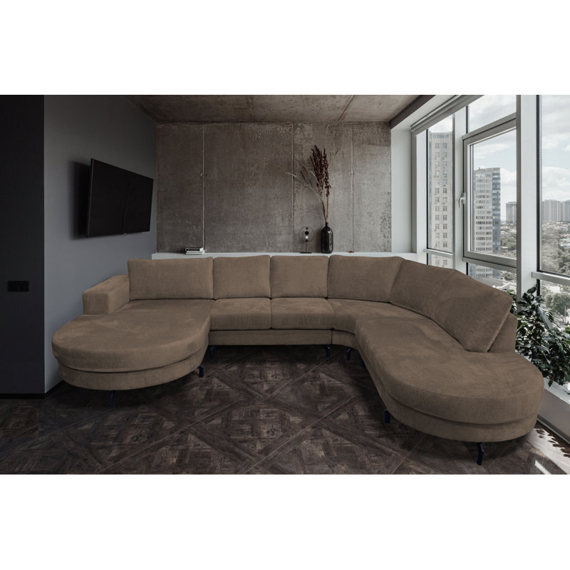 6 Seater Corner Sofa , Brown, Right Hand Facing