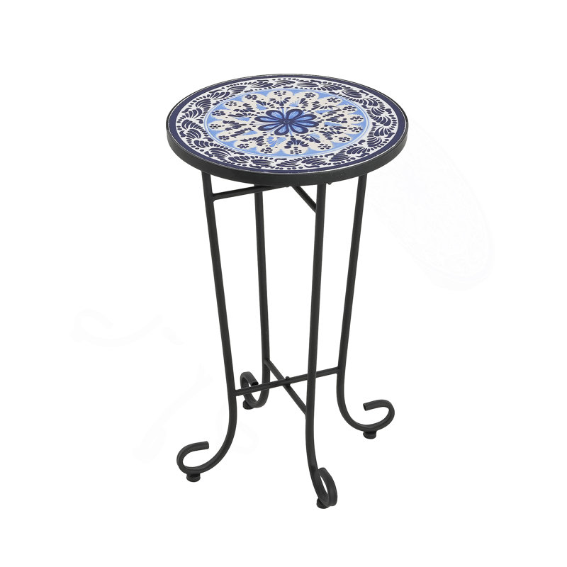 Table d'appoint de patio, bleu et noir