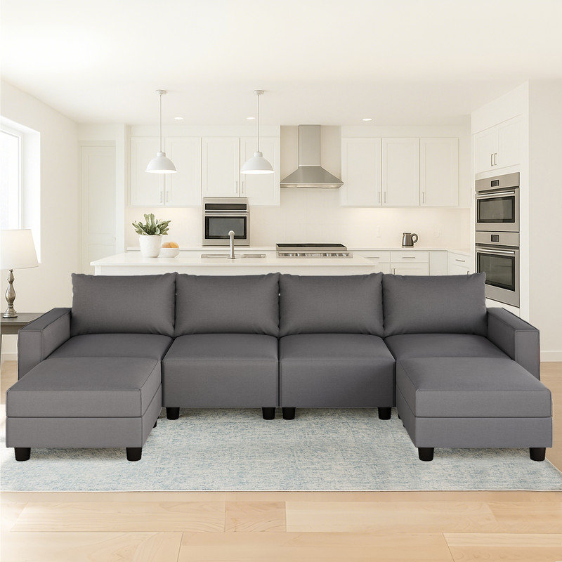 Canapé modulaire modulaire avec repose-pieds de rangement amovible, Lin gris