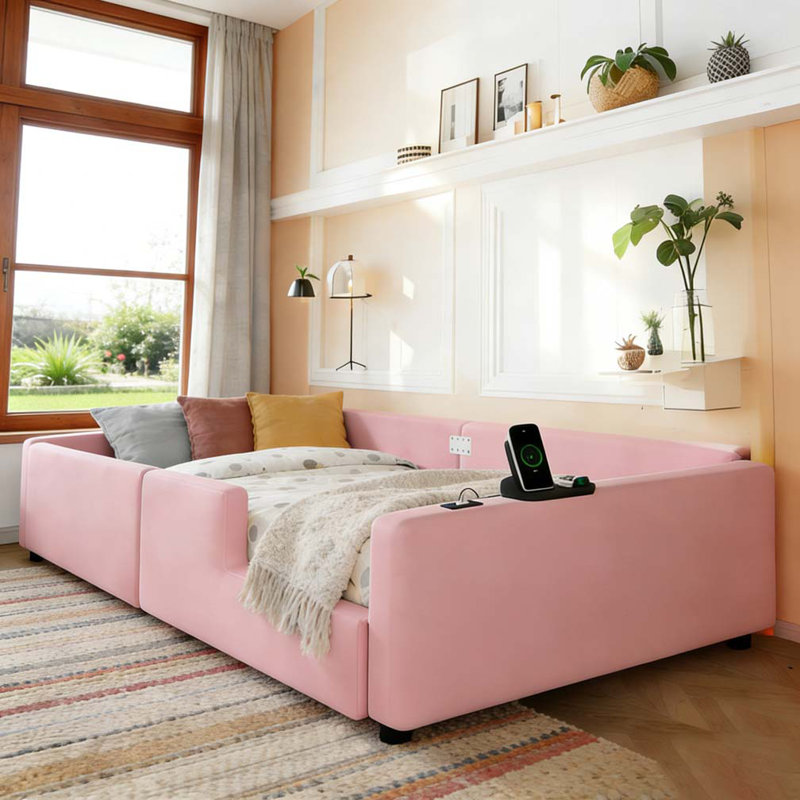 Lit plateforme simple tapissier, Rose