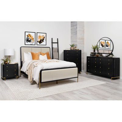 Ensemble de chambre avec très grand lit 5 pièces Maxine crème et noir