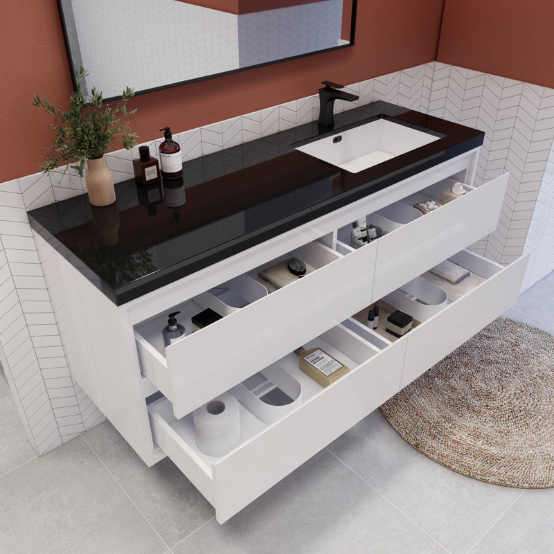 Vickye 60" Right Single Sink Bathroom Vanity Set, Glossy White
