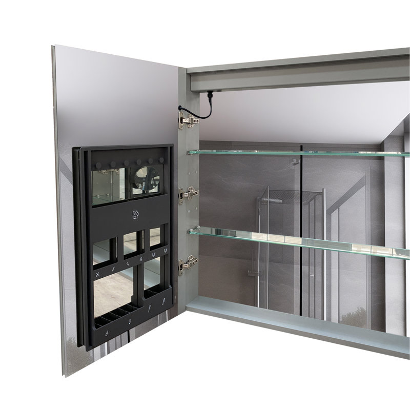 Armoire à pharmacie 60 po x 36 po à DEL avec miroir, douilles et tablettes en verre réglables, à intensité variable, antibuée