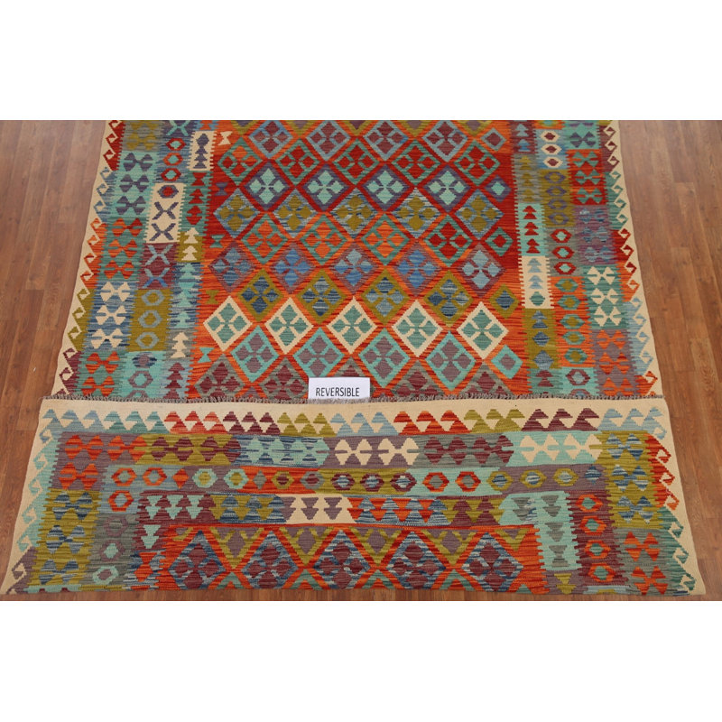 Tapis réversible en laine Kilim 8 x 12