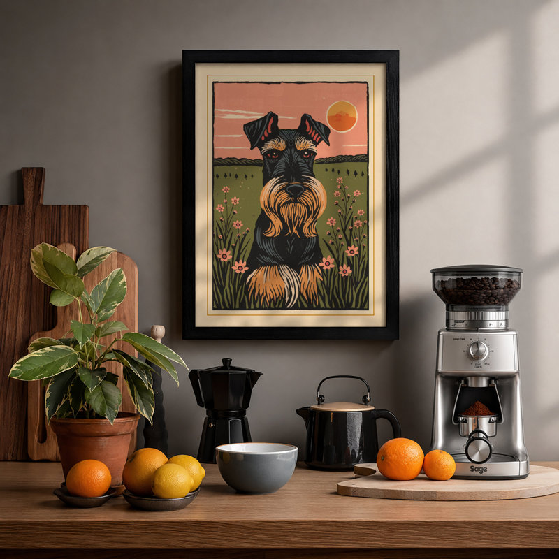 Schnauzer At Sunrise Rustic - Print, Black, A3 - 42.0 x 29.7 cm