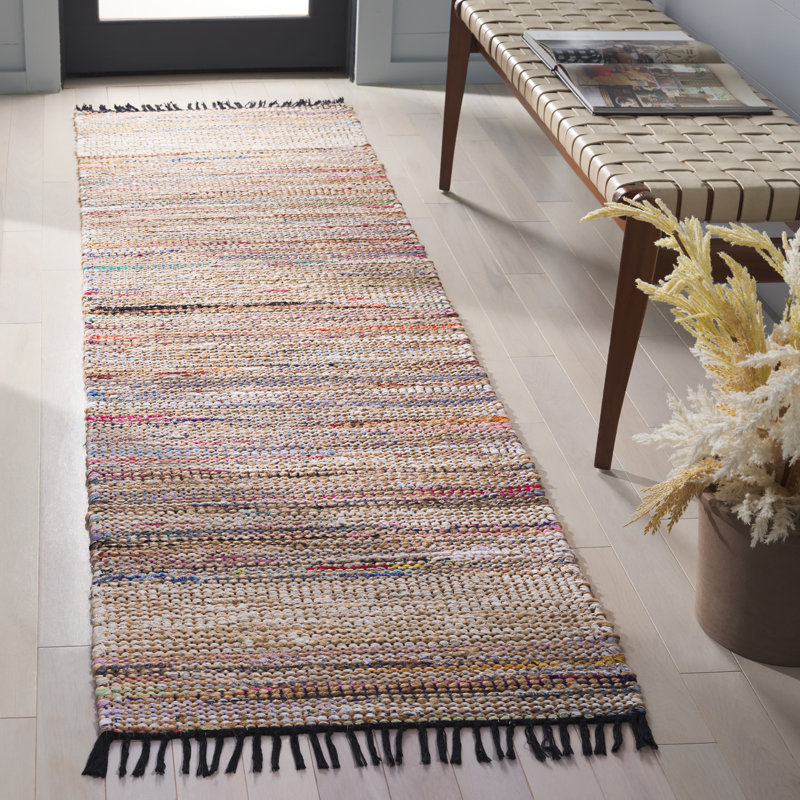 Cape Cod 153 Hand Woven Denim/Jute/Cotton Rug in Pink/Beige, Runner 2'3" x 8'