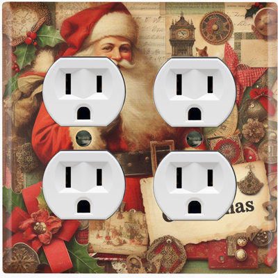 Old Santa Claus Merry Christmas Card 2 - Gang Duplex Outlet Standard Wall Plate