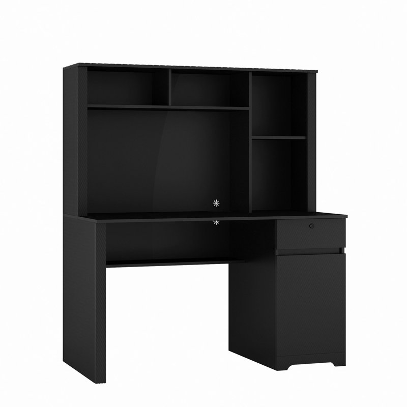 Bureau d'ordinateur avec huche, bibliothèque et ports de chargement Pelo
