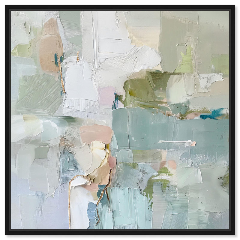 Jade Sweep I Canvas Minimal Abstracts by Art Remedy, 25" H x 25" W, Black Framed