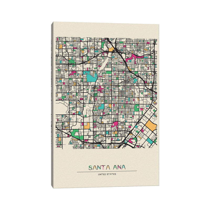 Santa Ana, California Map by Ayse Deniz Akerman - Wrapped Canvas Gallery-Wrapped Canvas Giclée