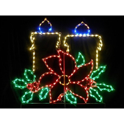 Christmas Candles with Poinsettia Holiday Lighted Display