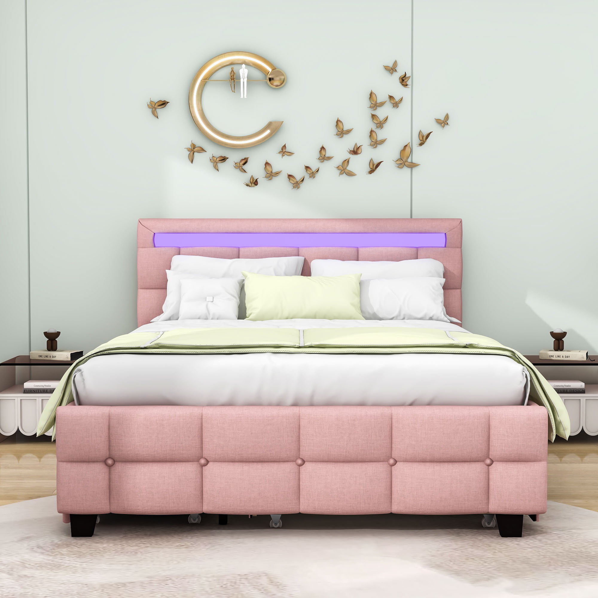 Ivy Bronx Tamiesha Queen Two drawers Wooden Platform Bed with LED Frame ...