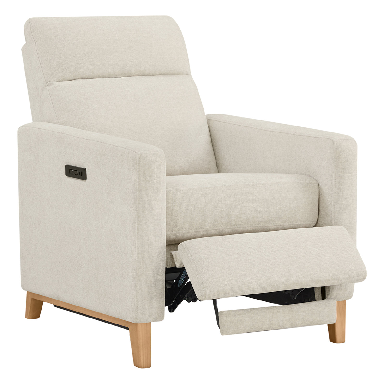 31" Linen Power Recliner, White Chenille