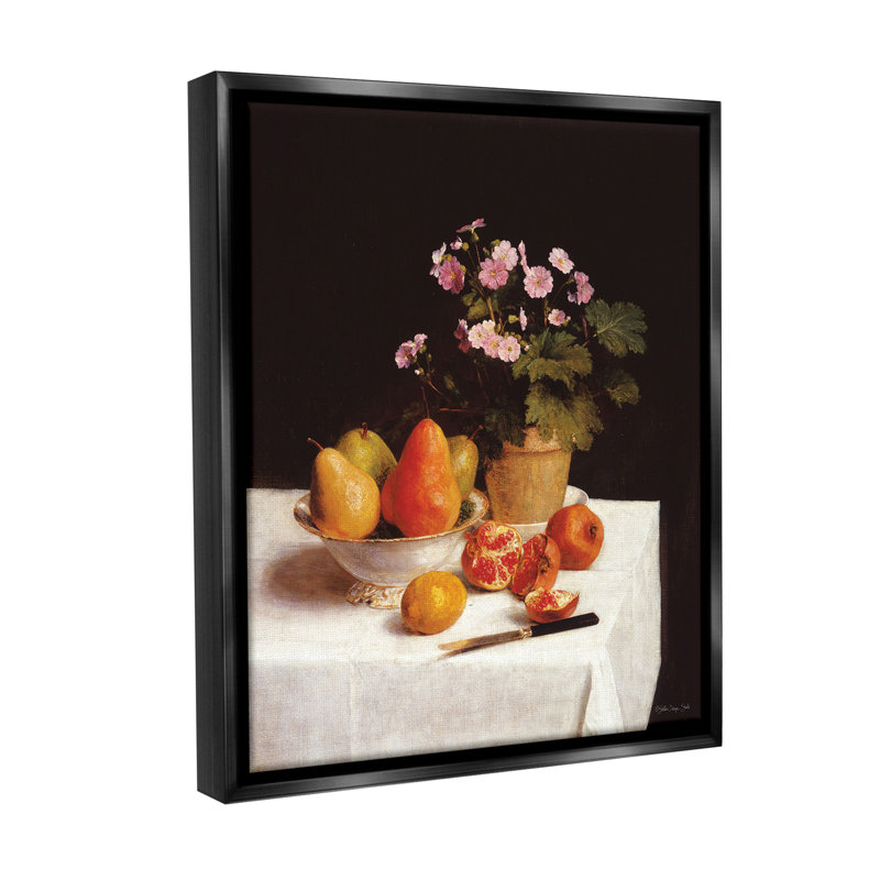 "Fruit and Bouquet Still Life" sur toile, Cadre flottant noir de jais, H 21 po x l 17 po