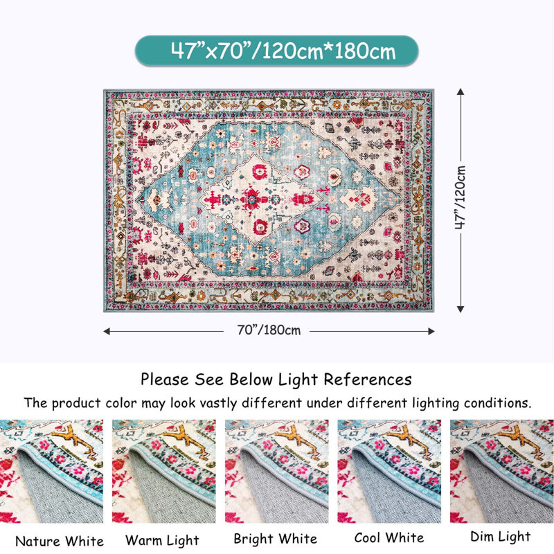 Watte Traditional Oriental Tribal Machine Washable Area Rug Perfect for Living Room, Dining Room, Bedroom Decor