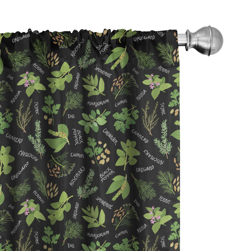 Rideaux à 4 panneaux East Urban Home Spice, calligraphie de plantes graphiques, vert nuit, L 56 po x L 95 po
