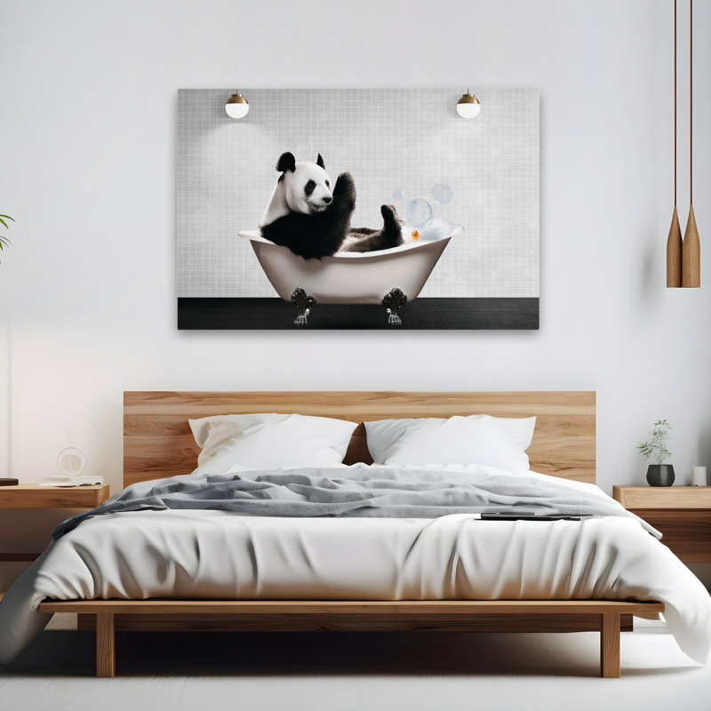 Panda Bath - art contemporain de bulles de canard en caoutchouc, H 40 po x l 60 po